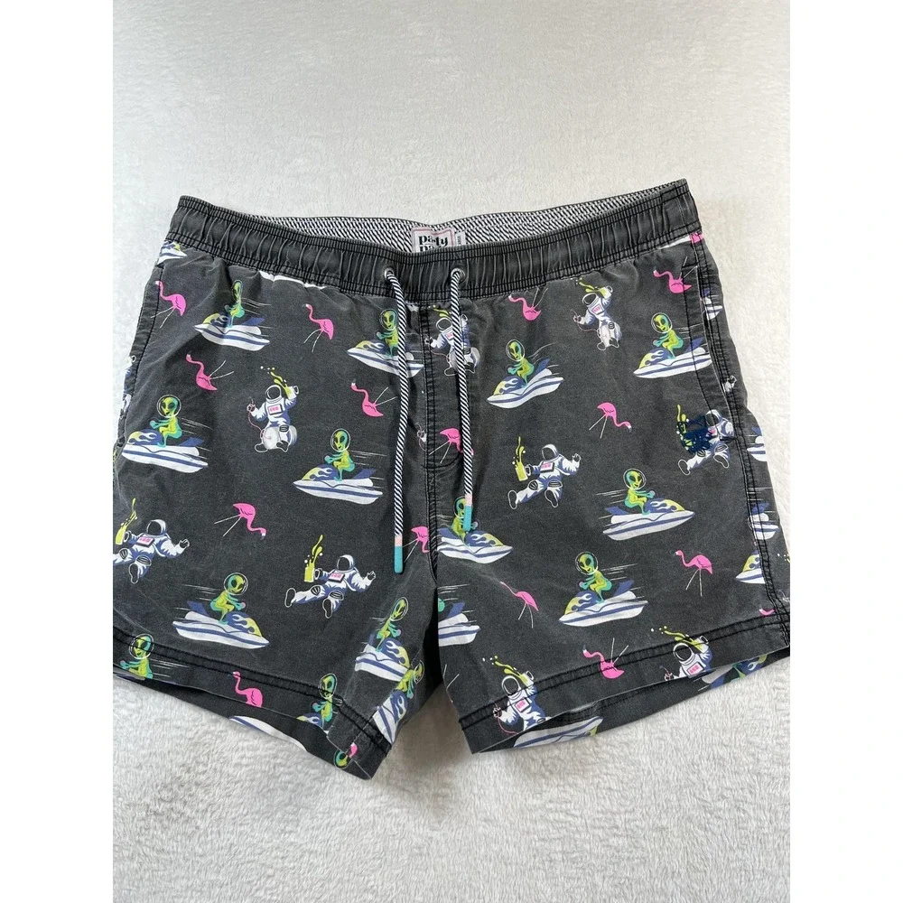Party Pants Swim Trunks Shorts Mens XL Alien Astronaut Flamingo Print Lined